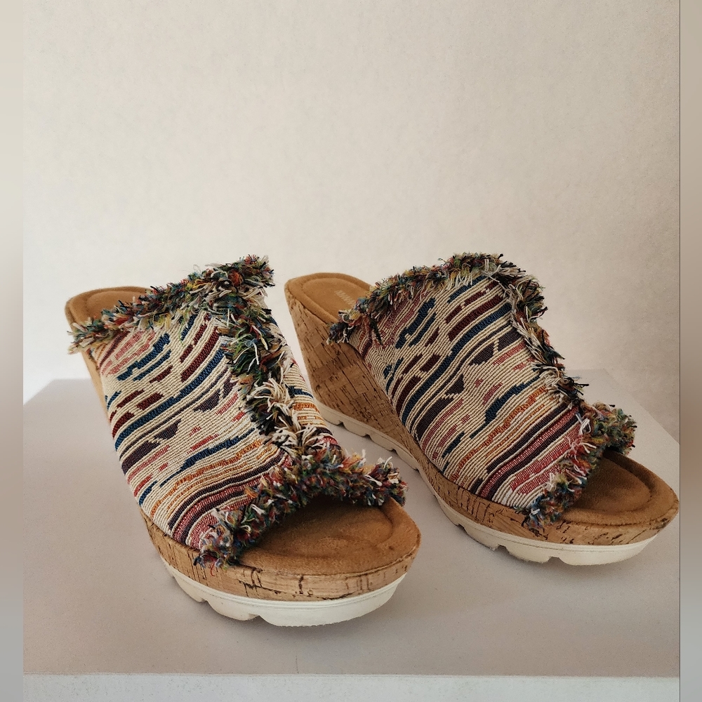 Minnetonka York Wedge Sandals Multicolored Women's Size 10